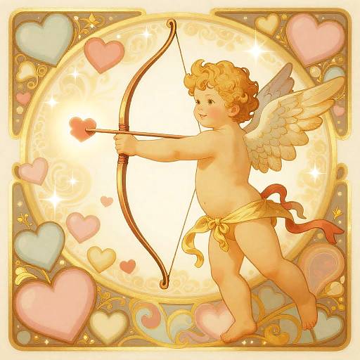 Art Nouveau Cupid with Heart Arrow
