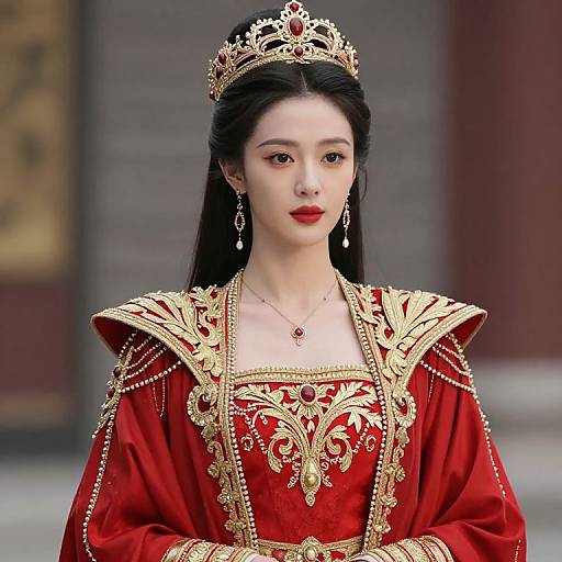 Regal Woman in Ornate Red Outfit