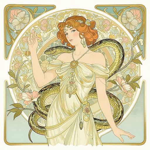 Art Nouveau Woman Python Elegance