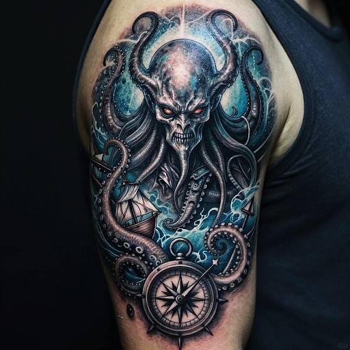 Cthulhu Tattoo with Nautical Elements