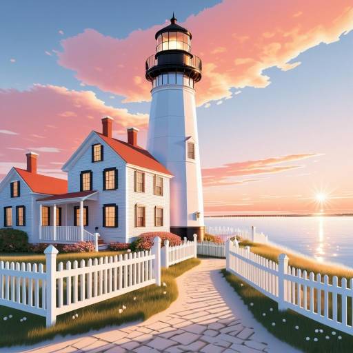 New England Lighthouse at Sunset