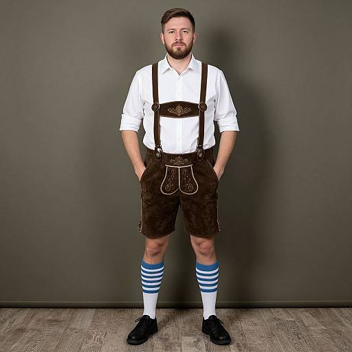 Man in Traditional Lederhosen Outfit