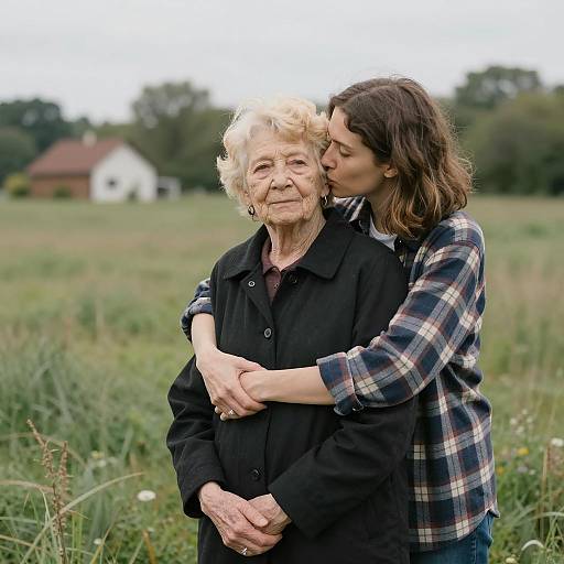 Embrace in a Serene Grassy Field