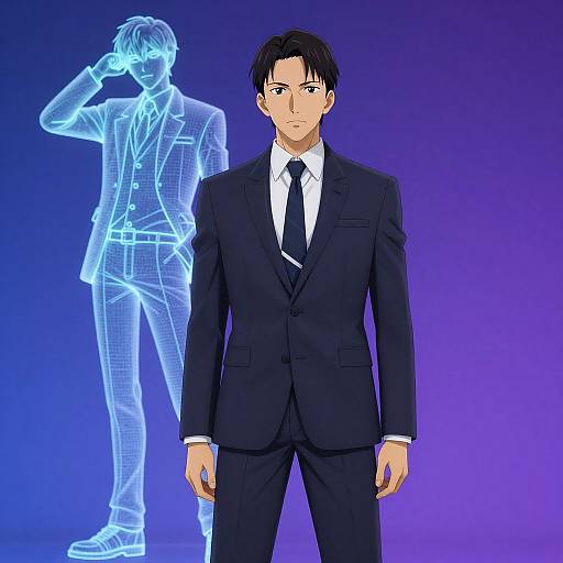 Anime Styled Man in Suit Hologram