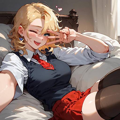 Blonde Girl Taking Selfie Wearing School Uniform