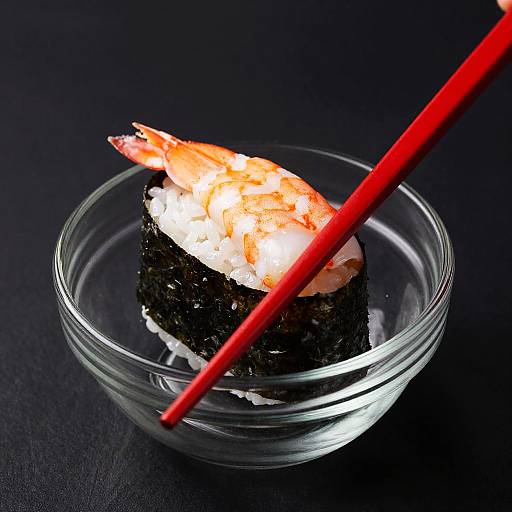 Vibrant Shrimp Sushi in Glass Bowl