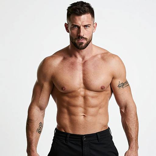 Muscular Shirtless Man with Tattoos