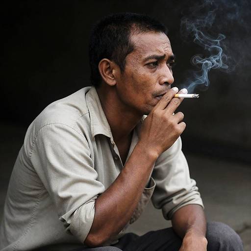 Focused Man Smoking in Dim Lighting