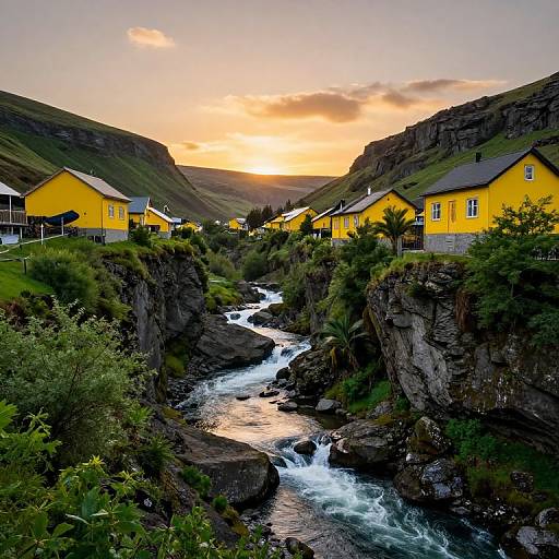 Sunset Over River Valley Cliffs
