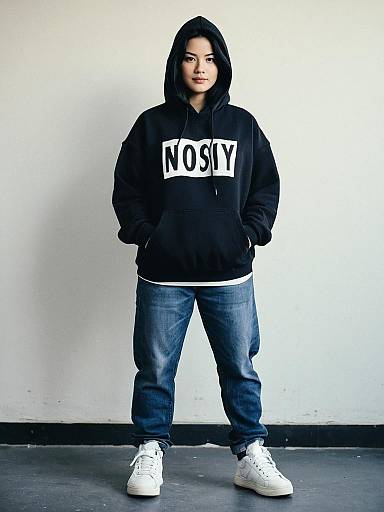 Young Woman in Black Hoodie and Jeans