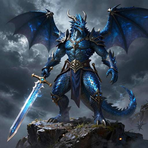 Blue Dragonborn Warrior on Cliff