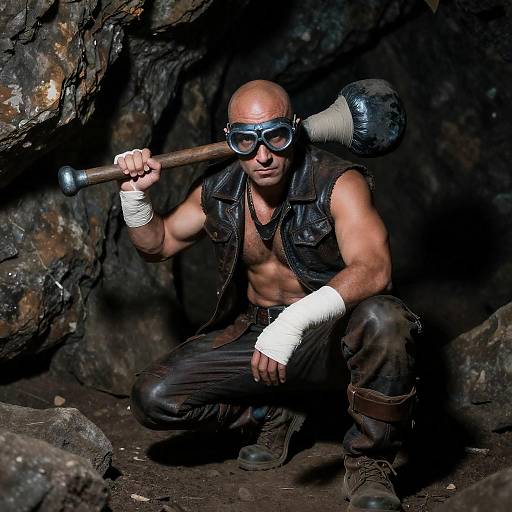 Muscular Warrior in Dim Cave setting