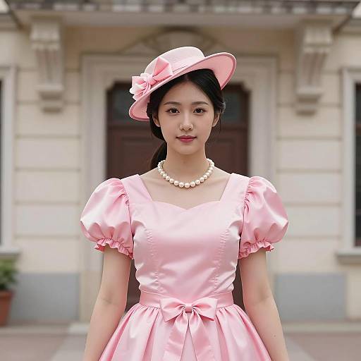 Elegant Portrait of Woman in Pink Costume