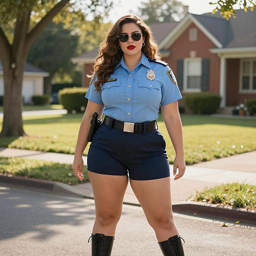 Confident Curvy Woman in Police Uniform