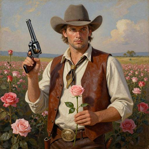 Cowboy in Rose Field Painting