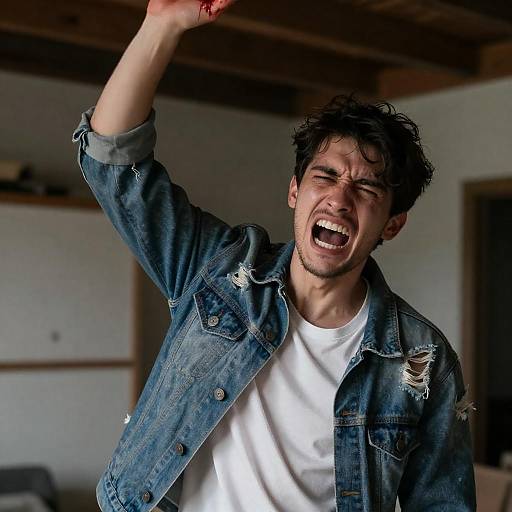 Young Man in Pain in Dim Room