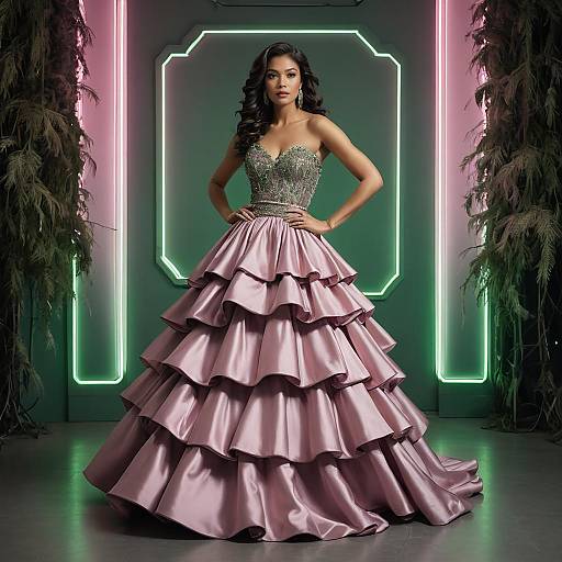 Woman in Dusty Rose Tiered Ballgown