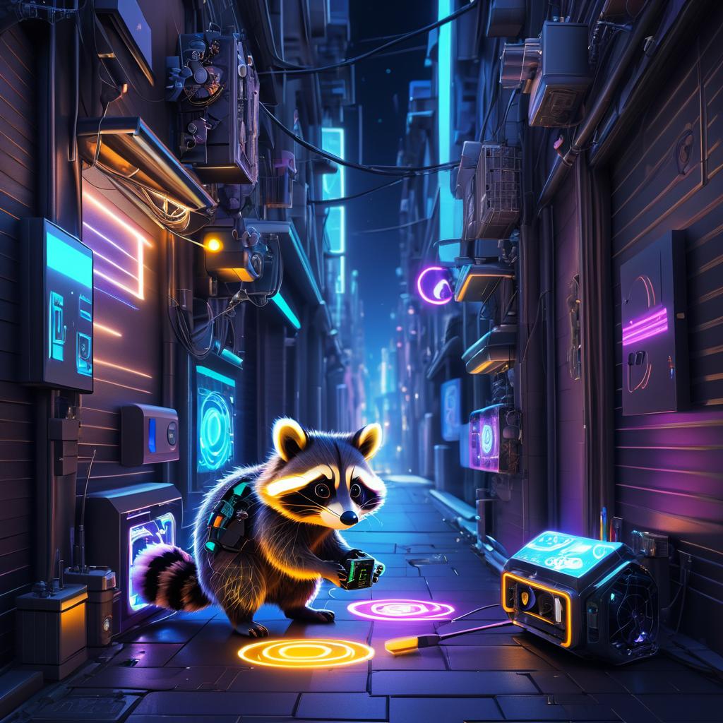 Futuristic Raccoon in Urban Alley Art