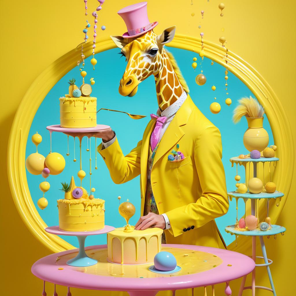 Whimsical Giraffe Chef in Surreal Scene