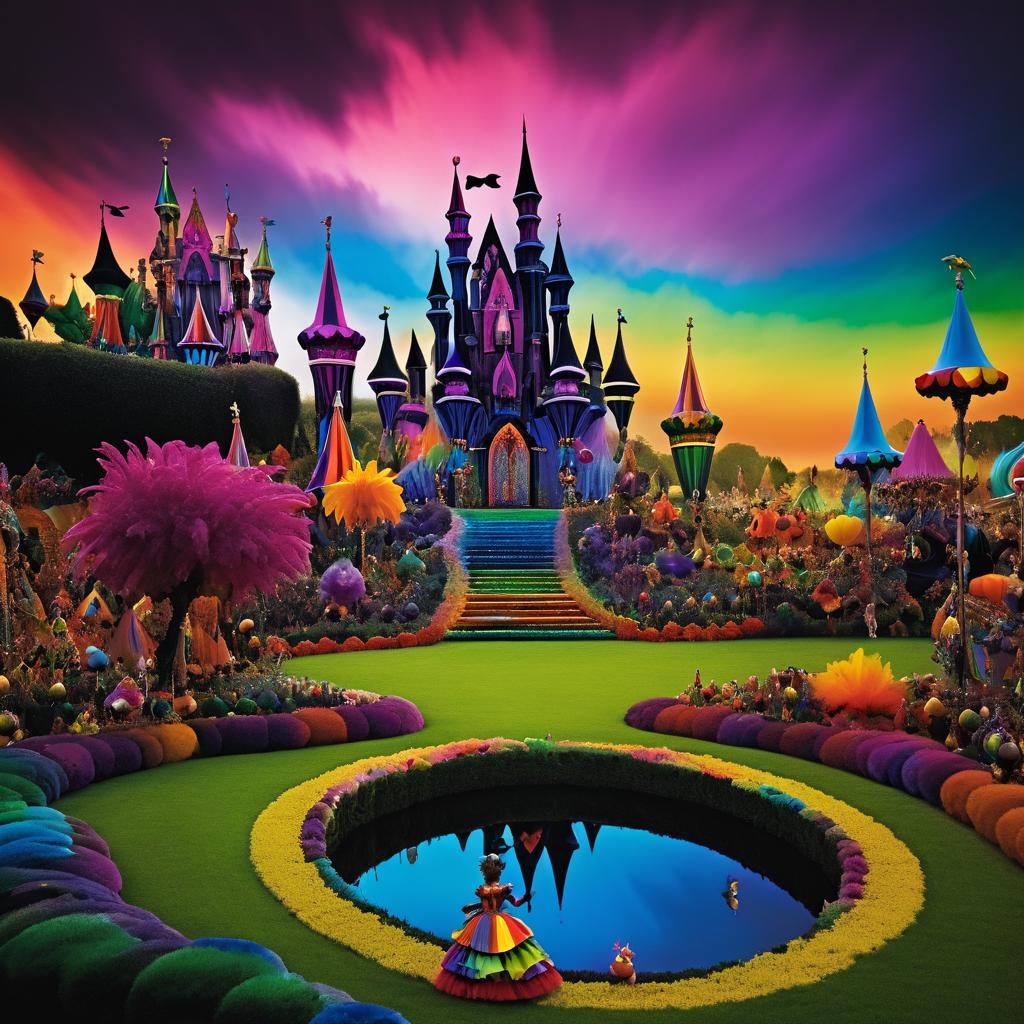 Vibrant Carnival Landscape with Dark Castle