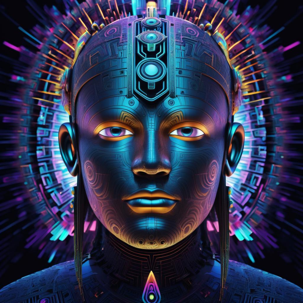 Cybernetic Mayan God in Surreal 3D Vision