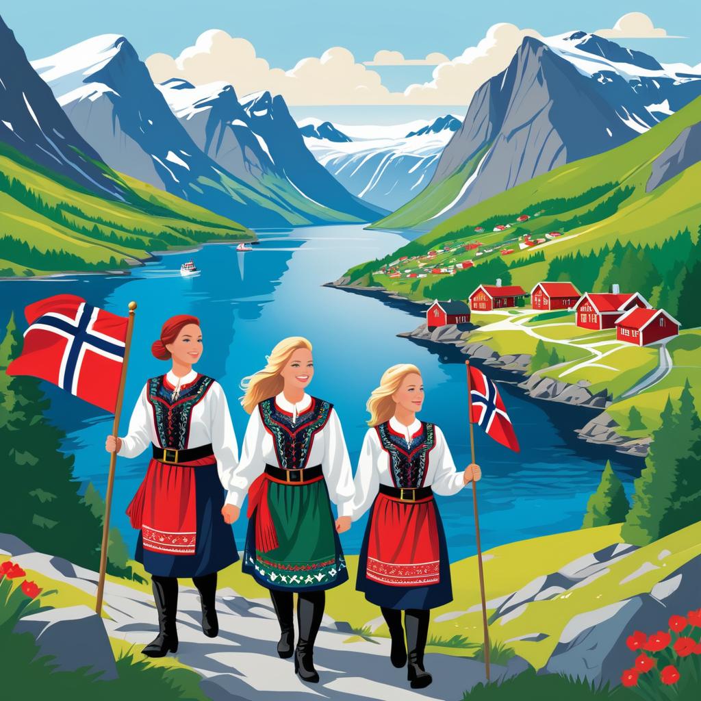 Festive Norwegian Landscape T-shirt Design