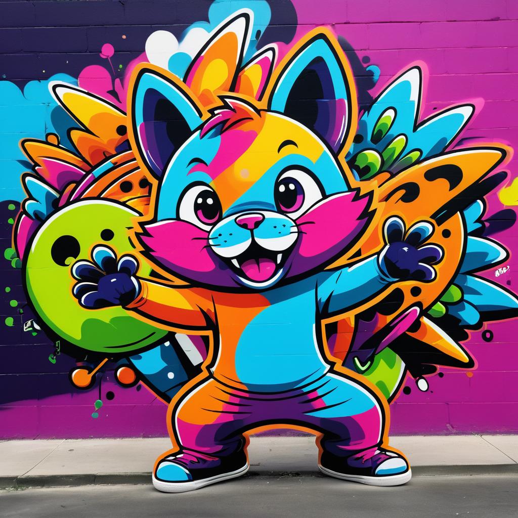 Vibrant Cartoon Graffiti Animal Art