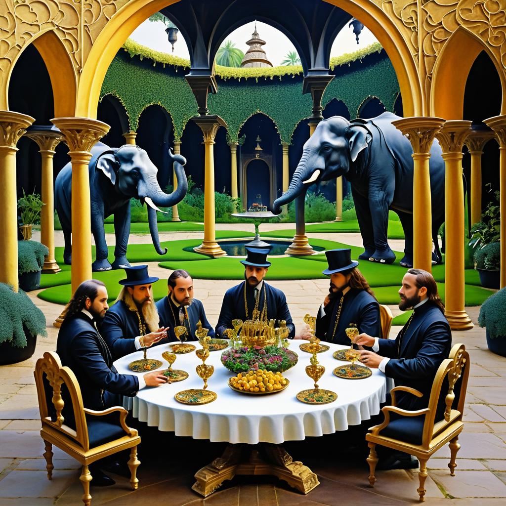 Regal Elephants Dining in Surreal Serenity