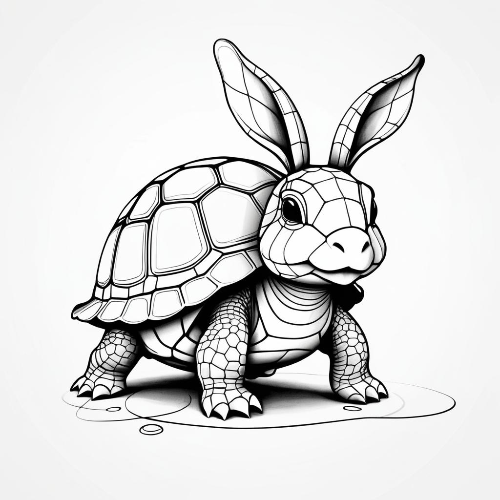 Whimsical Turtle with Rabbit Ears Sketch