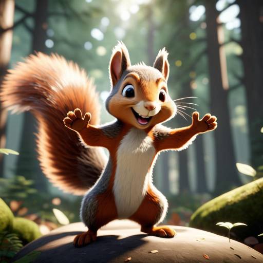 Joyful Squirrel in Lush Forest Scene