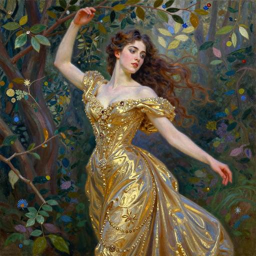 Gilded Evening Gown in Dancing Forest