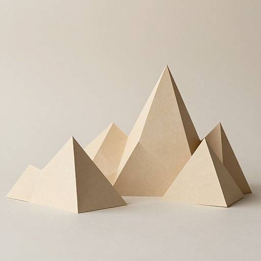 Photograph of four paper triangles in various sizes, arranged in a pyramid-like formation, with soft, diffused lighting and a white background.