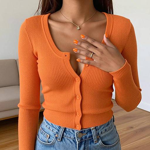 Stylish Dark-Skinned Woman in Cardigan