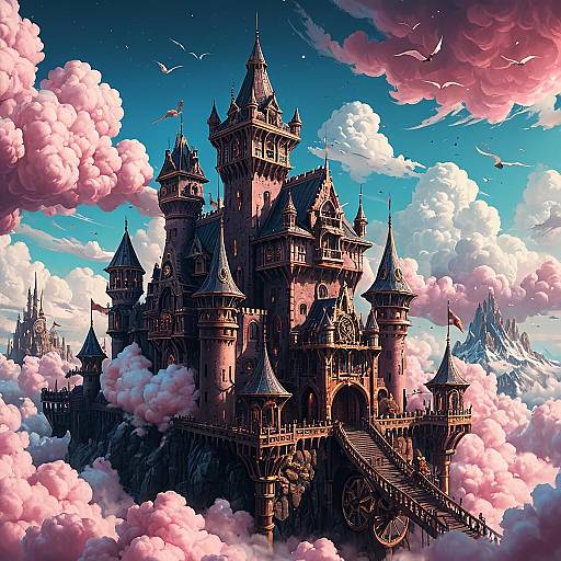 Ancient Sky Castle Above Cotton Candy Clouds