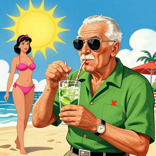 Soviet-Style Beach Scene with Mojito
