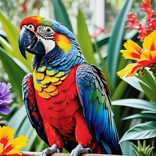 Confident Parrot in Vibrant Garden Confident Parrot in Vibrant Garden