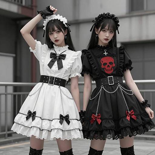 Two Asian Women in Goth Lolita Fashion