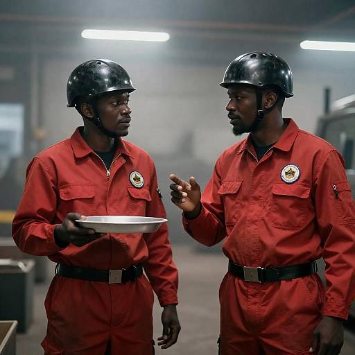 Two Black Men in Red Jumpsuits