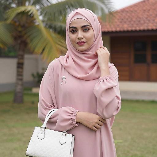 Young Woman in Pink Hijab Outdoors
