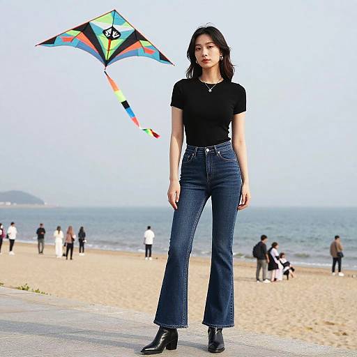 Athletic Woman in Chic Seafront Style