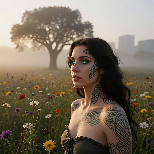 Enigmatic Woman with Celtic Tattoos