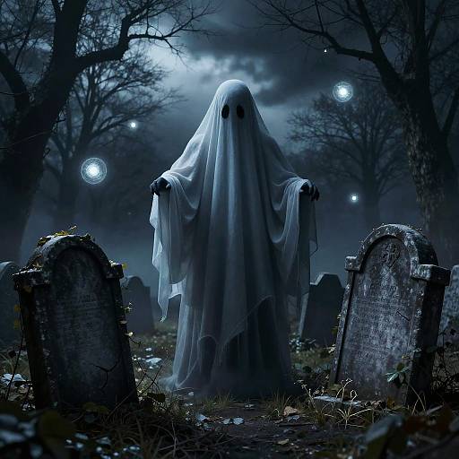 Ghostly Figure in Haunted Graveyard