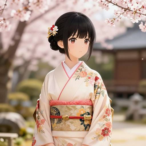 Anime Girl in Floral Kimono