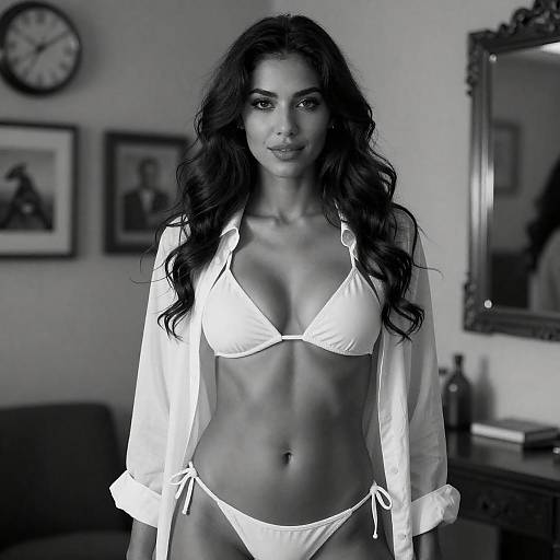 Confident Woman in White Bikini