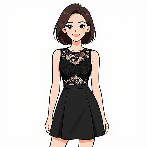 Elegant Woman in Black Lace Dress