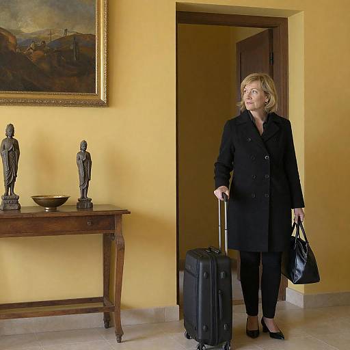 Middle-aged Woman with Luggage in Doorway