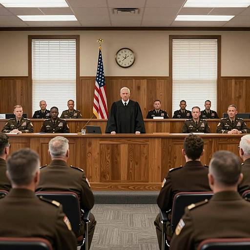 Military Courtroom with Judge and Soldiers