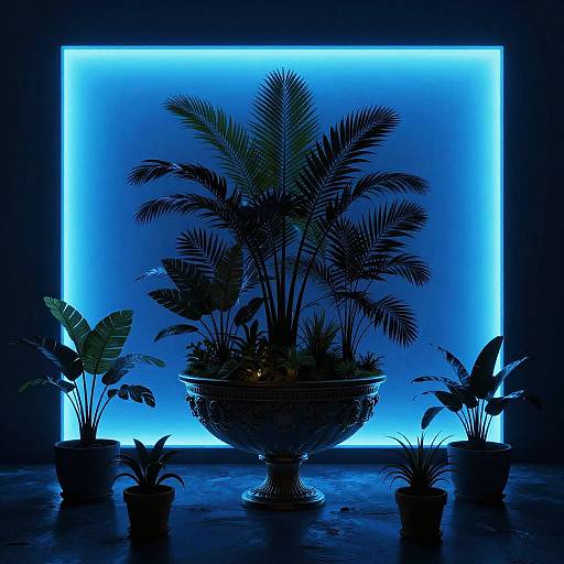 Neon Blue Tropical Plant Scene