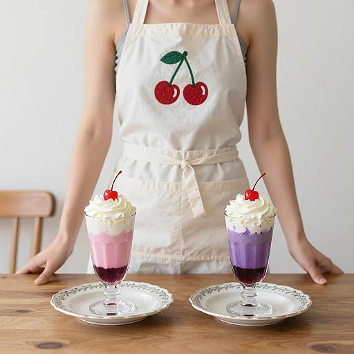 Woman presenting cherry topped milkshakes