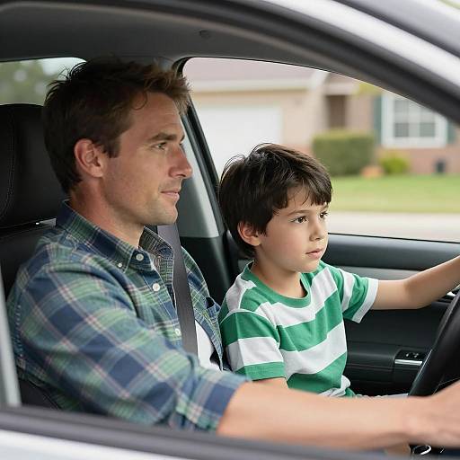 Father and Son in a Car Portrait